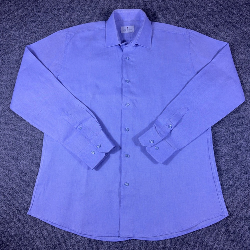 Sartoria ASA Mens Slim Fit Periwinkle Blue Oxford Button Down Dress Shirt L